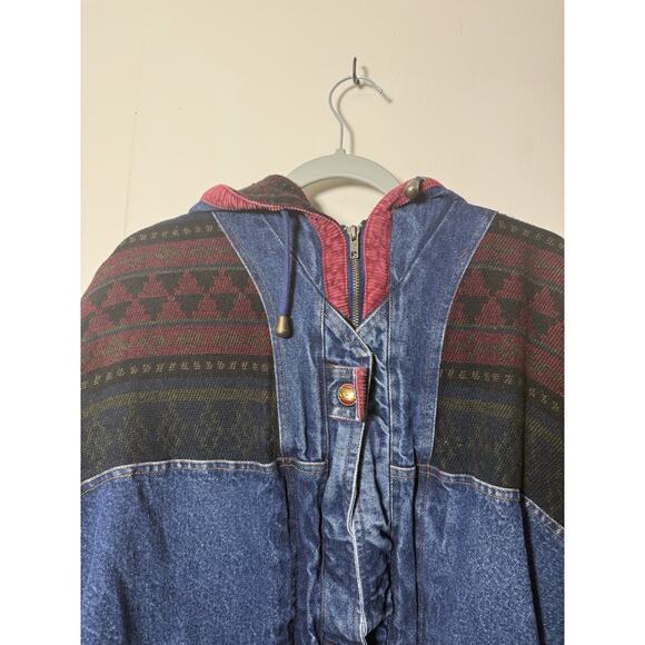 Size MEDIUM Julia Michaels Vintage Denim Jacket Flannel Lined Long Sleeve Hooded - Picture 2 of 5